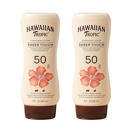 Hawaiian Tropic Sheer Touch Lotion Sunscreen SPF 50, 8oz Twin Pack | Hawaiian Tropic Sunscreen SP... | Amazon (US)