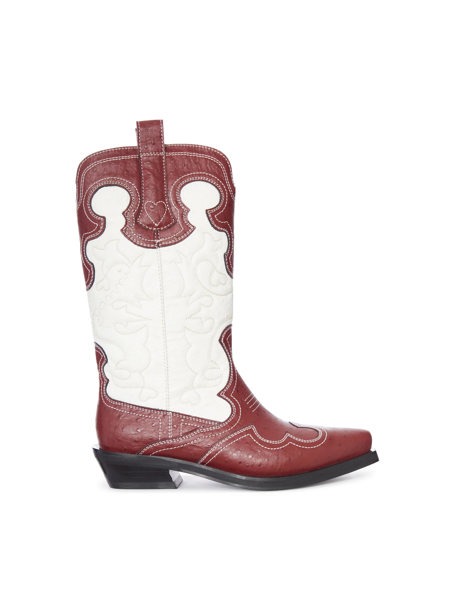 TWO-TONE LEATHER TEXAN BOOTS WITH DECORATIVE EMBROIDERY - Ganni - Woman | Suitnegozi INT