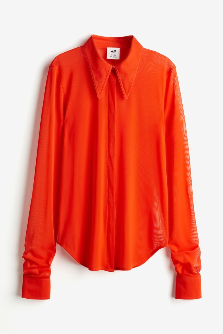 Fitted Mesh Shirt - Orange - Ladies | H&M US | H&M (US + CA)