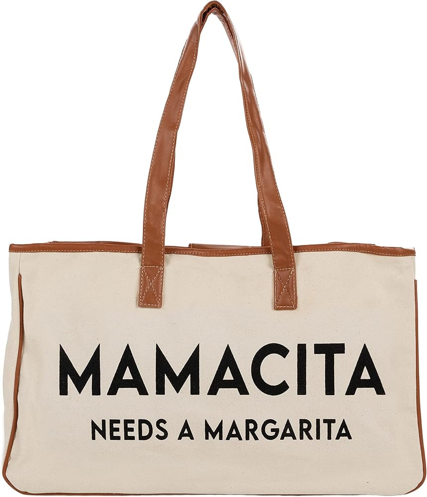 Funky Junque Large Canvas Tote Bag for Women - Cotton Beach Bag with Leather Straps & Inner Pocke... | Amazon (US)