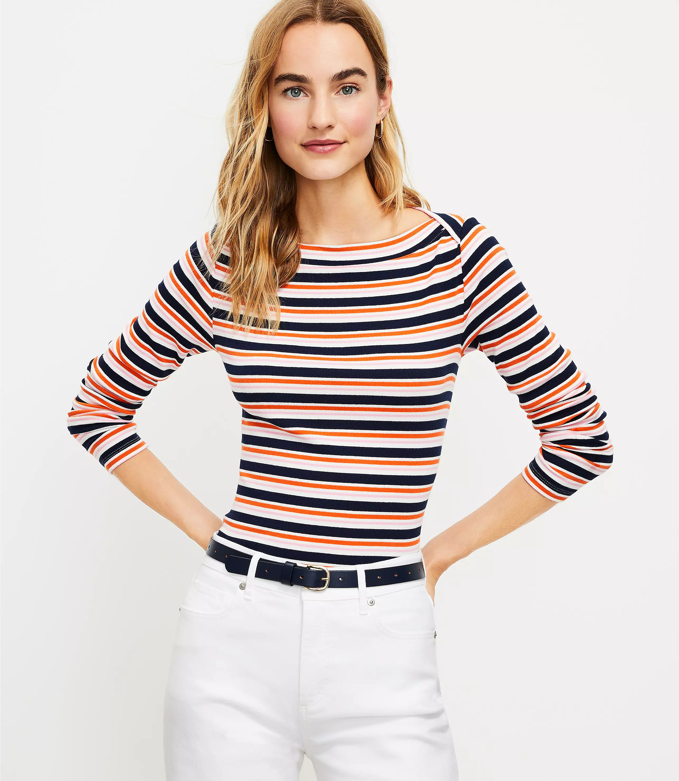 Stripe Ribbed Boatneck Tee | LOFT