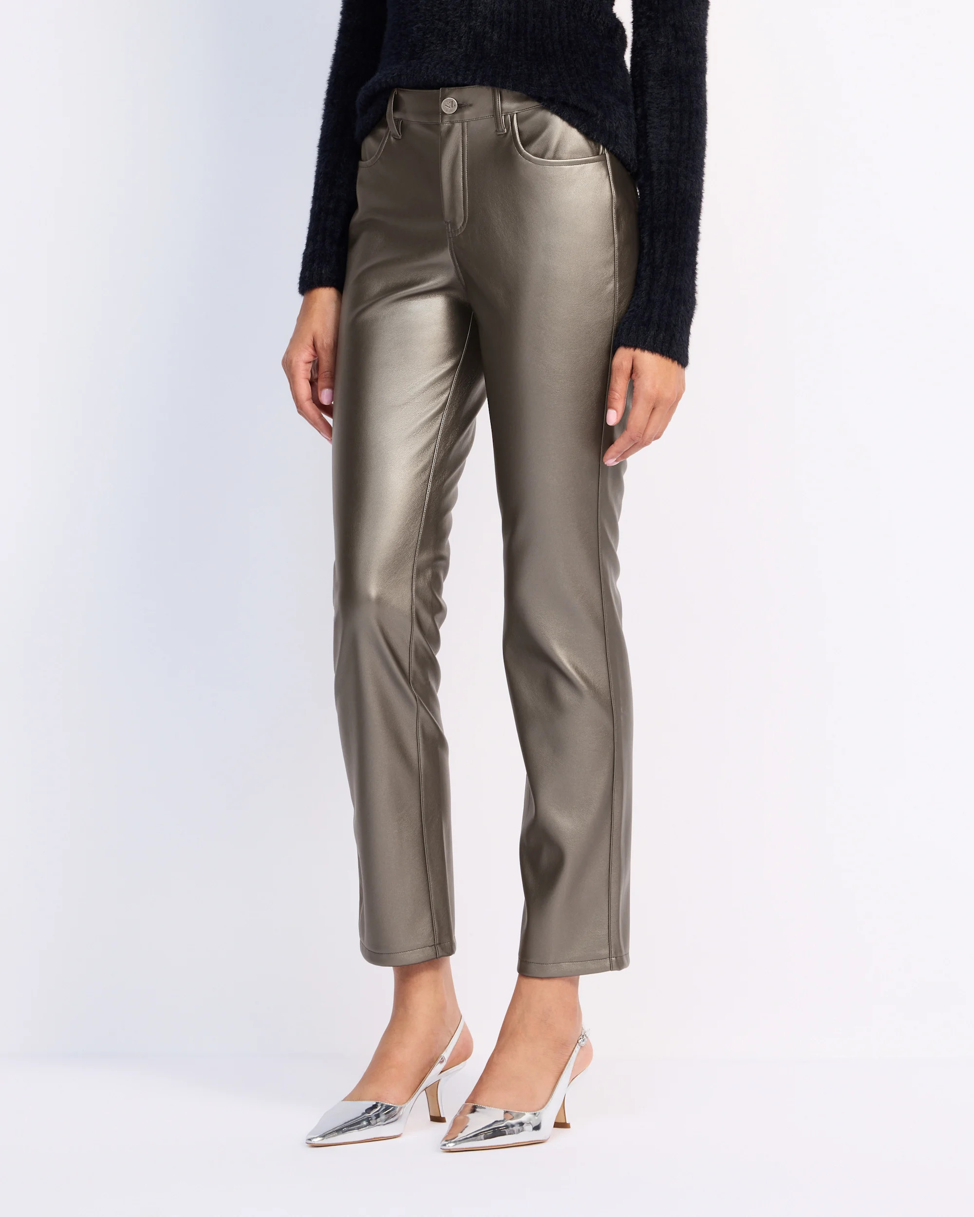 Metallic Faux Leather Straight Pant | Stitch Fix