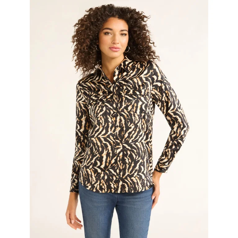 Sofia Jeans Women's Pocket Blouse with Long Sleeves, Sizes XS-XXXL - Walmart.com | Walmart (US)