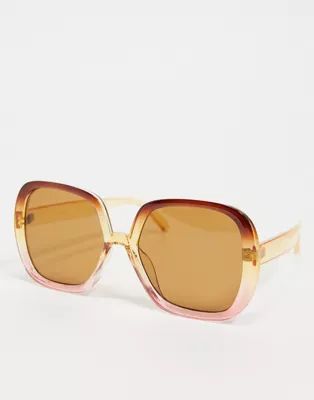 ASOS DESIGN recycled frame oversized 70s square sunglasses in crystal brown to pink fade | ASOS (Global)