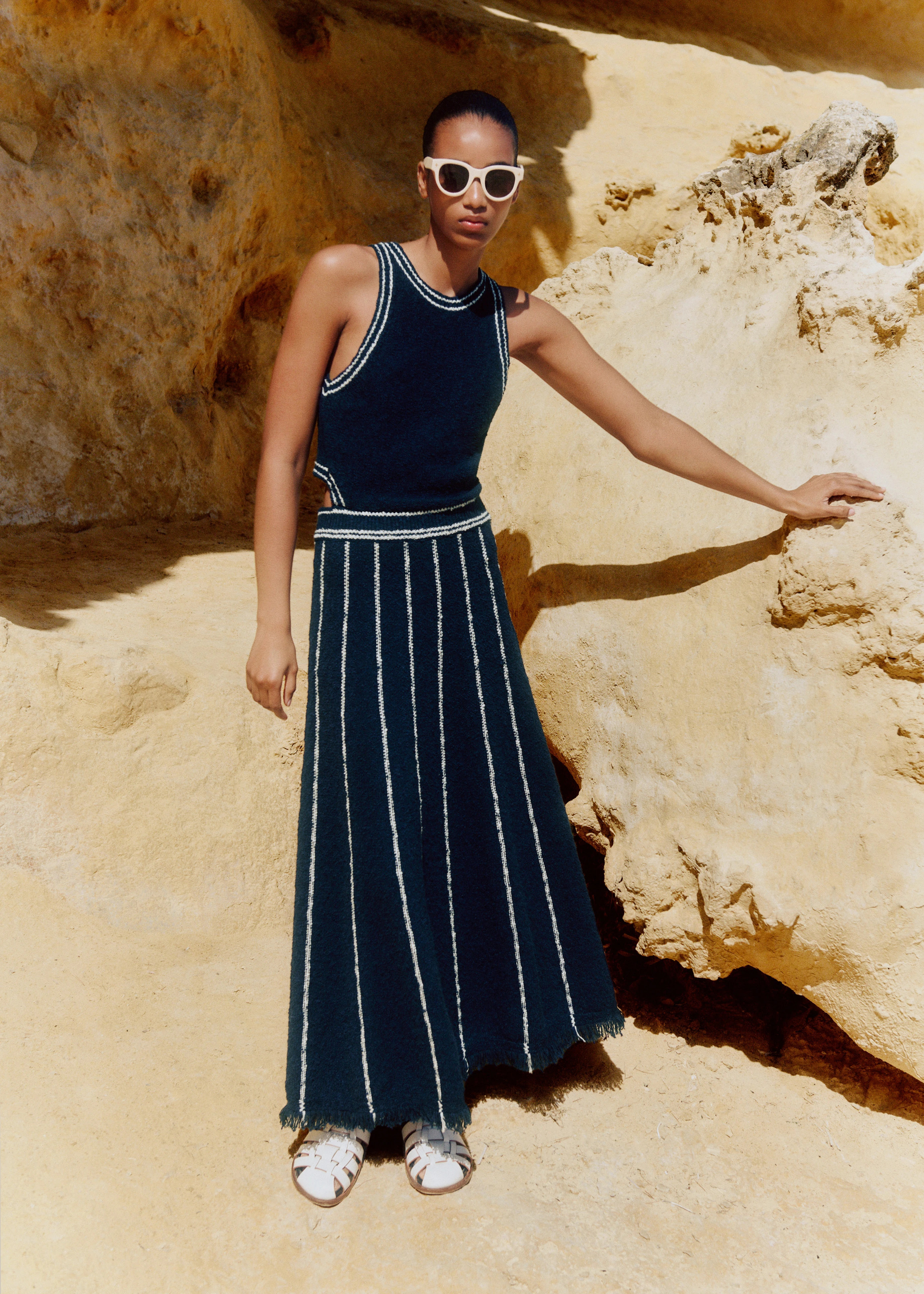 Cotton Bouclé Cut-Out Maxi Dress | ME+EM US