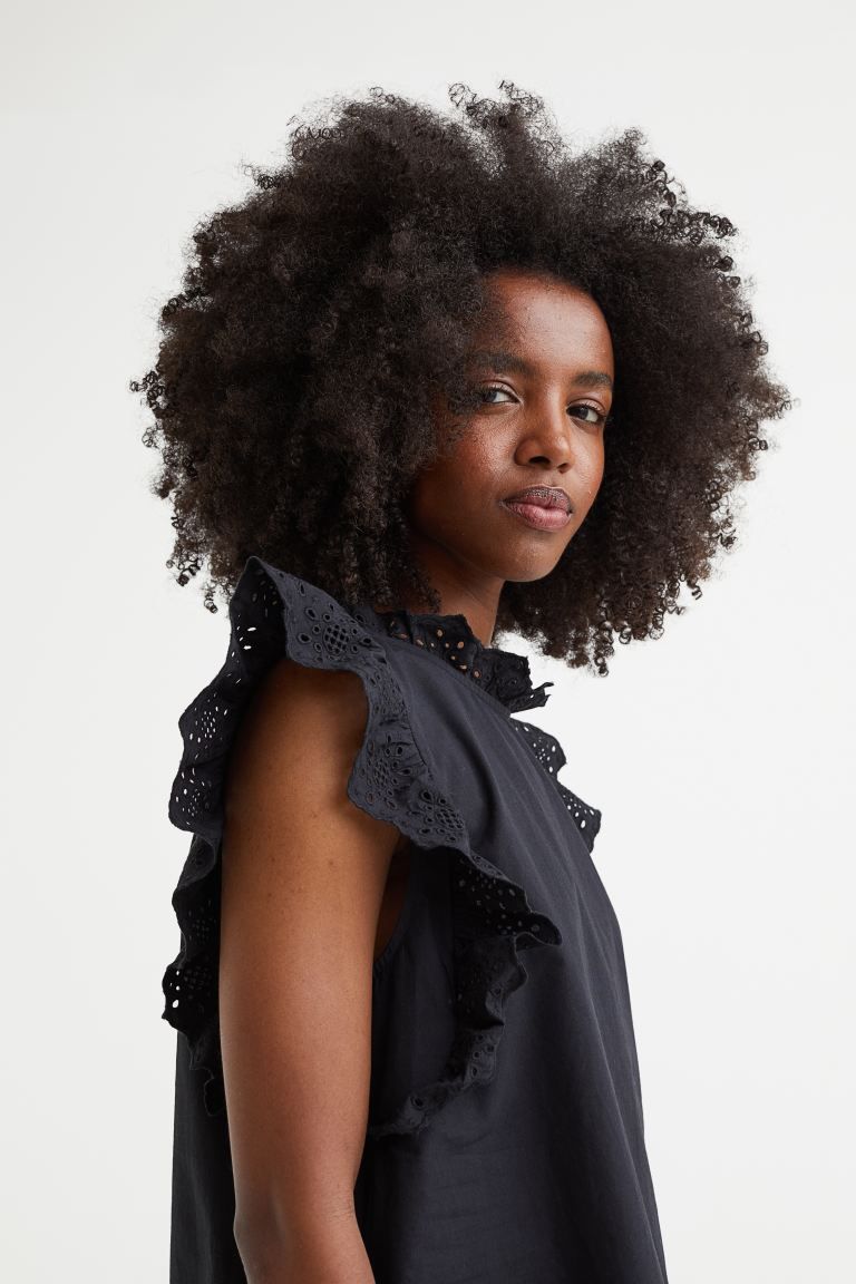 Ruffle-trimmed Blouse with Eyelet Embroidery | H&M (US)