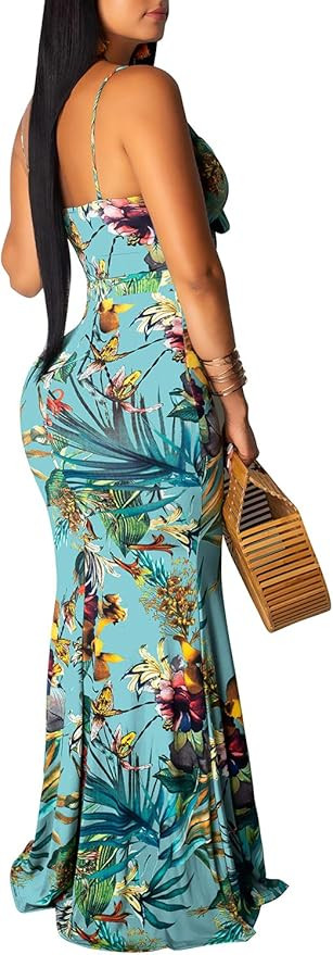 Women's Summer Floral Spaghetti Strap Long Maxi Dresses Low-Cut Bohemian Beach Sundress | Amazon (US)