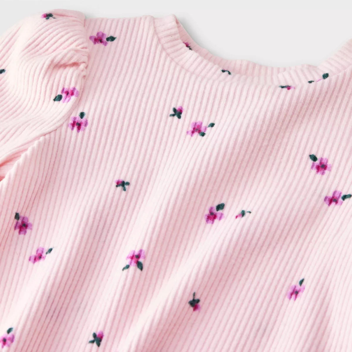 Baby Girls' Floral Cozy Ribbed Top & Bottom Set - Cat & Jack™ Light Pink | Target