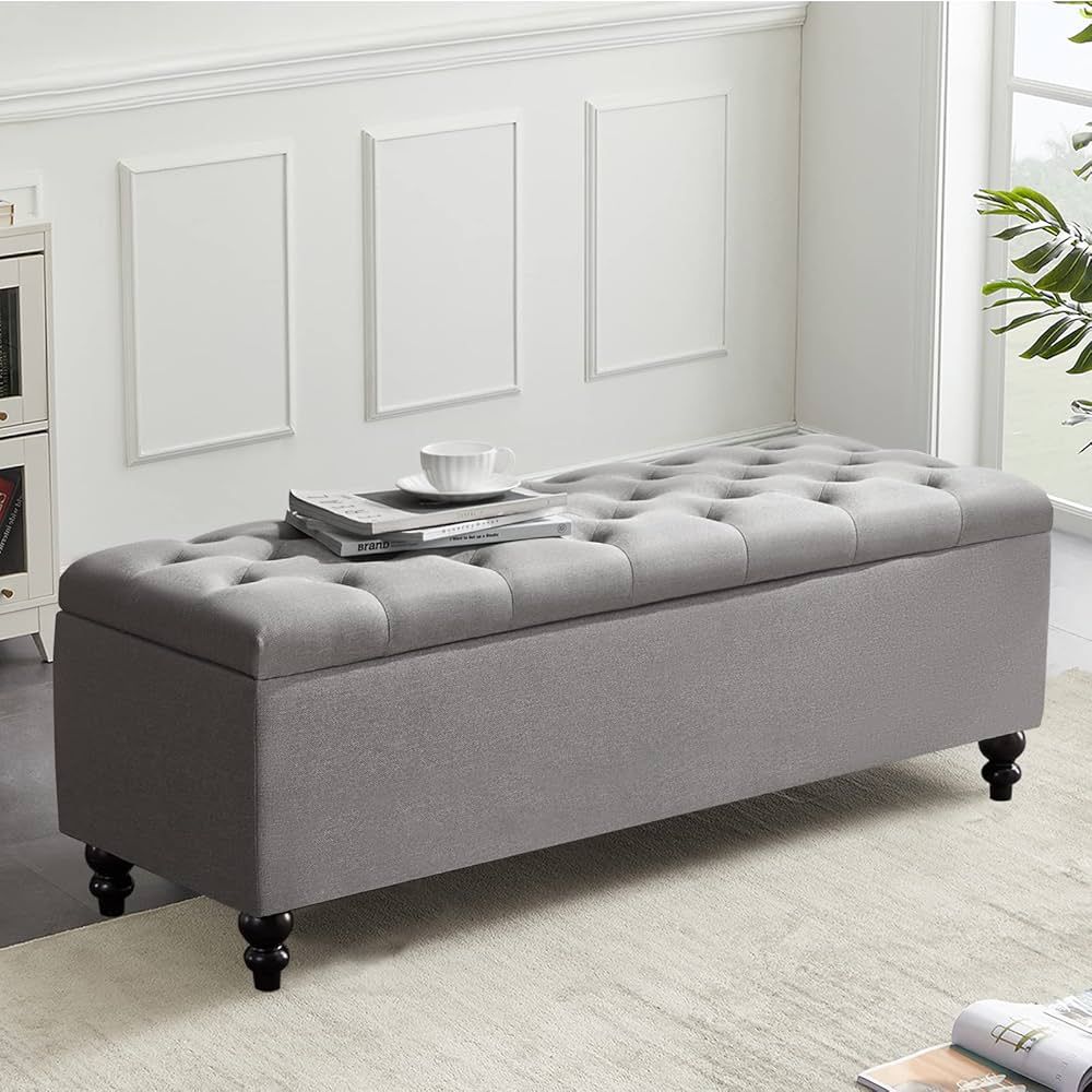 Storage Ottoman 50.2 Inches Upholstered Fabric Bench，Button Tufted for Living Room，Bedroom En... | Amazon (US)