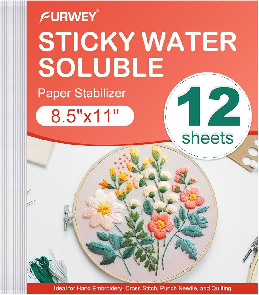 FURWEY 12PCS 8.5"x11" Sticky Water Soluble Embroidery Stabilizer Printable Paper Wash Away Stabil... | Amazon (US)