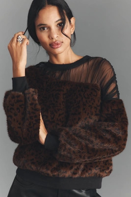 Maeve Faux Fur Inset Pullover Sweatshirt | Anthropologie (US)