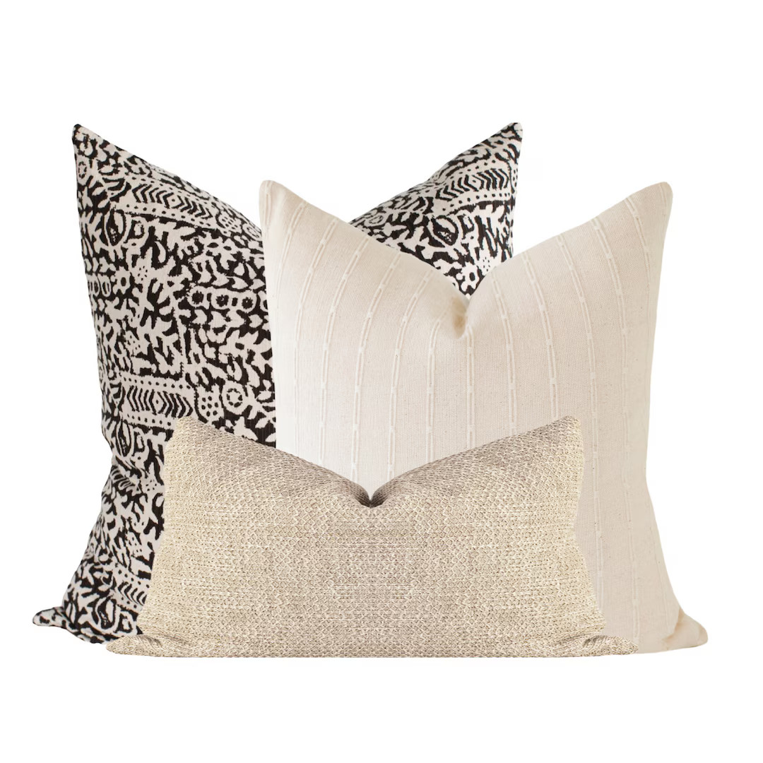 Couch Pillows Set, Black Pillow, Block Print Pillow, Throw Pillows Set, Pillow Combo Set, Hmong P... | Etsy (US)