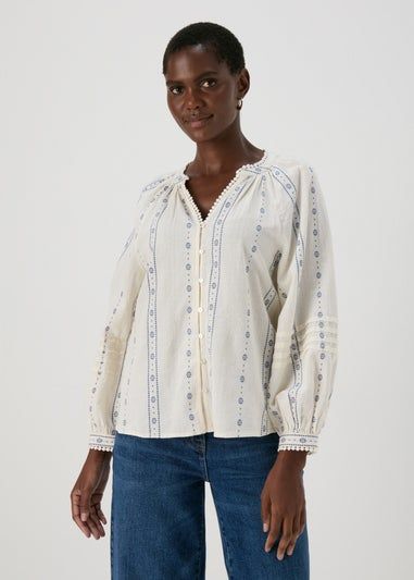 Cream Dobby Embroidered Blouse Top - Size 16 | Matalan (UK)