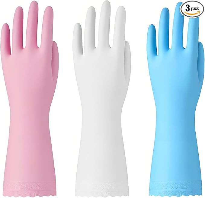 Bamllum Rubber Cleaning Gloves - 3 Pairs Latex Free Kitchen Cleaning Gloves with Cotton Liner- Ho... | Amazon (US)