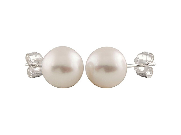 7-7.5mm White Cultured Freshwater Pearl Rhodium Over 14k White Gold Stud Earrings - PIW016 | JTV Jewelry