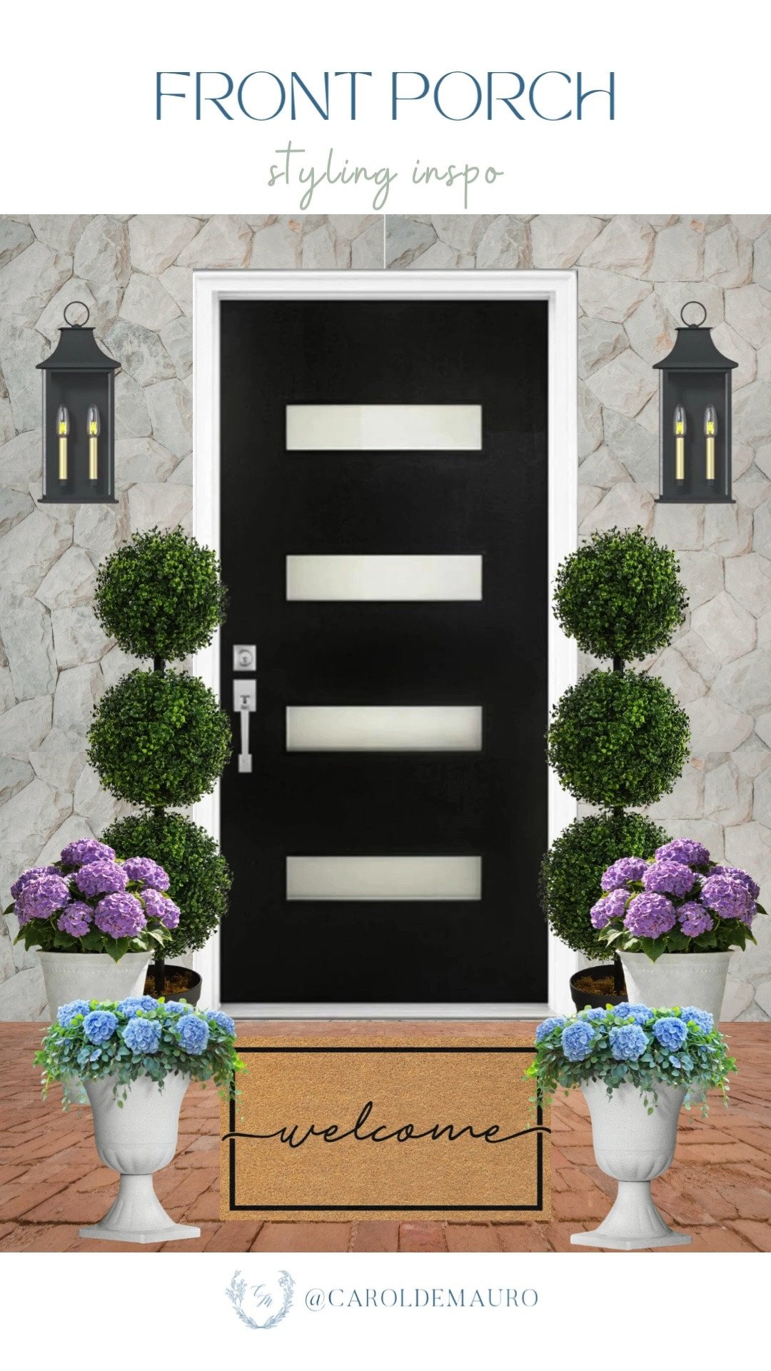 Here's how to give your front porch a quick weekend update by mixing structured greens with bright pops of florals! Balance it with a bold black door with elegant white urn planters, cozy lanterns, and a simple doormat to make coming home feel extra special.

amazon home, outdoor living, patio inspo, front porch design, summer refresh, outdoor furniture, porch decor, home makeover

#LTKHome