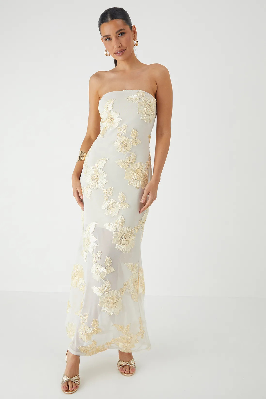 Floral Textured Bandeau Mini Dress | boohoo (US & Canada)