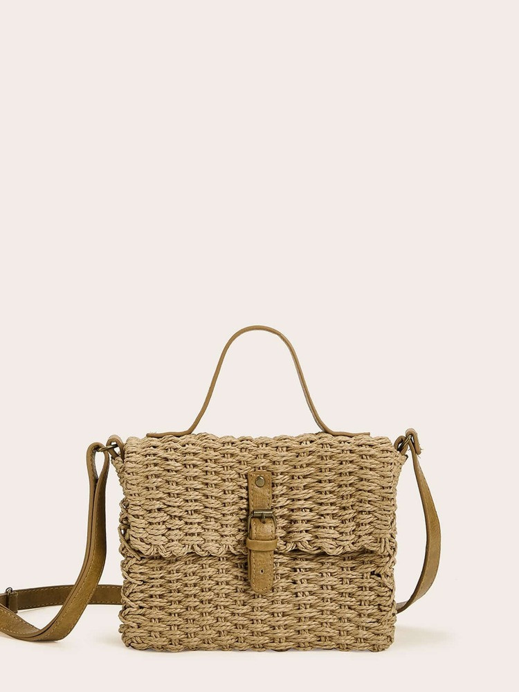 Buckle Strap Woven Satchel Bag | SHEIN