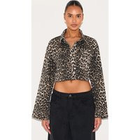 Leopard Print Denim Cropped Jacket | PrettyLittleThing US