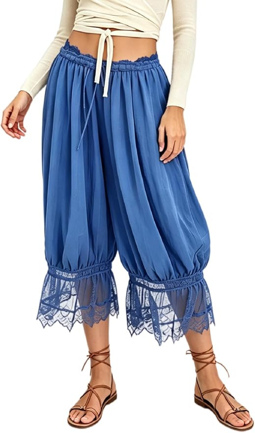 UAURORAO Women Lace Trim Bloomer Pants Flowy Culottes Pantaloons Bloomers | Amazon (US)
