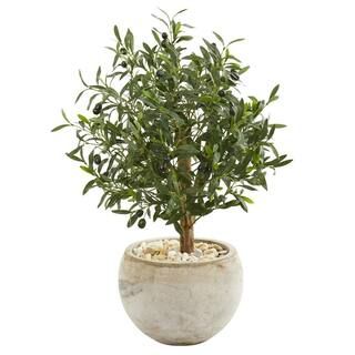 Nearly Natural Indoor 31-In. Olive Artificial Tree in Bowl Planter 9223 - The Home Depot | The Home Depot