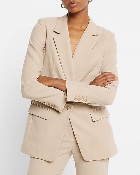Twill One Button Cinched Boyfriend Blazer | Express