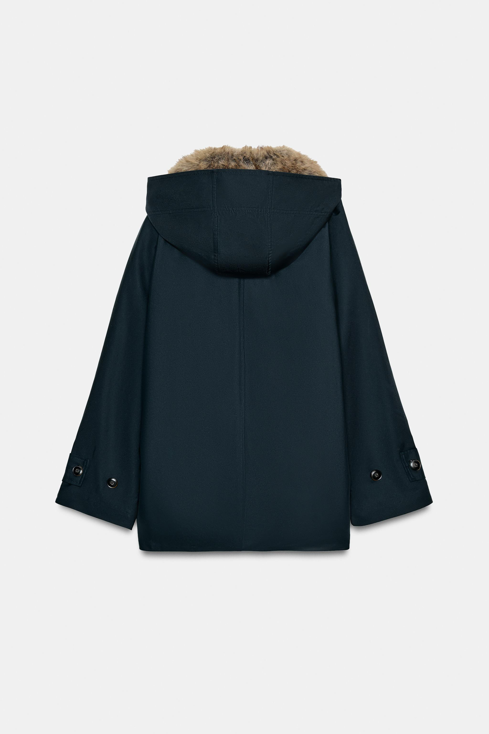 DescriptionContentsMeasurementsZARA WOMAN COLLECTIONShort trench coat with lapel collar and hoodi... | Zara US