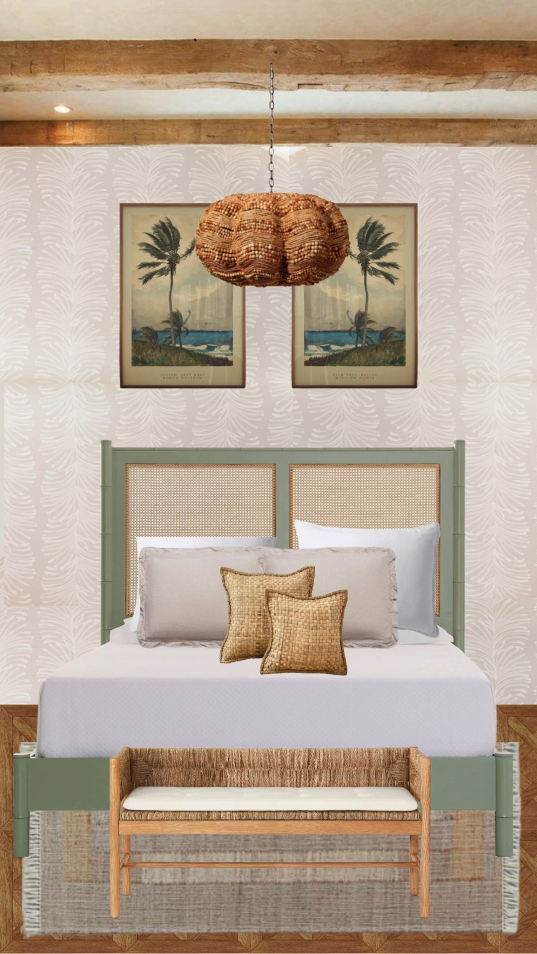 West Indies inspired bedroom. Fun colors to make you always feel on island time. 

Pendant light. Woven pillows. Bamboo bed. Palm trees  

#LTKHome #LTKTravel #LTKFamily
