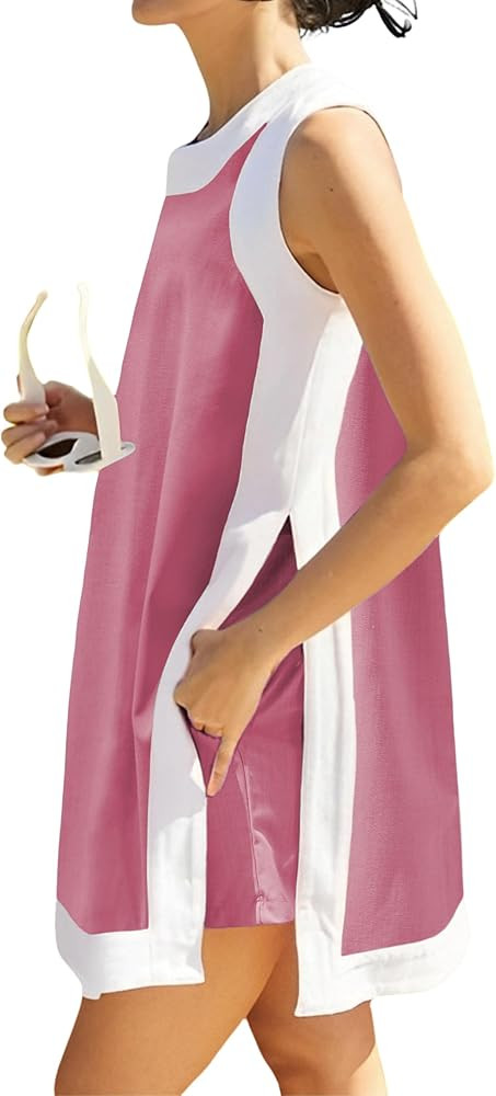 Hooever Women's 2 Piece Sets Casual Color Block Crewneck Short Sleeve Pullover Tops Matching Shor... | Amazon (US)