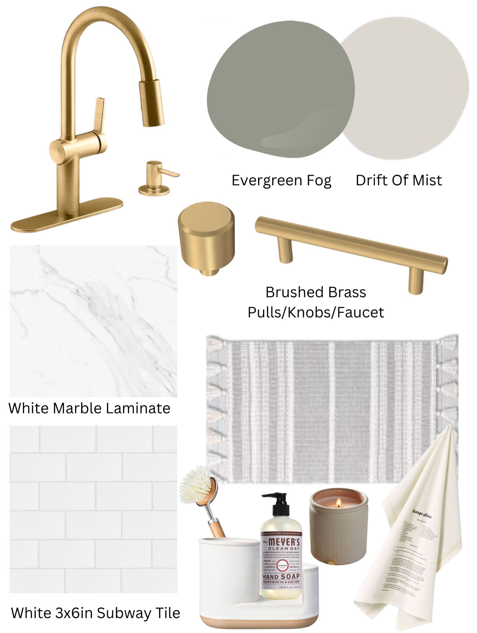 Green kitchen cabinet mood board with neutral accents and brushed brass hardware  

#LTKunder100 #LTKhome #LTKunder50