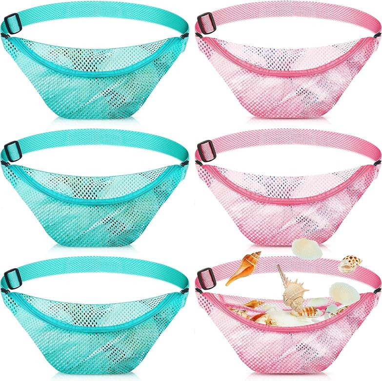 6 Pcs Sea Shell Bags for Picking up Shells 2 Colors Mesh Beach Bag for Shells Crossbody Shell Col... | Amazon (US)