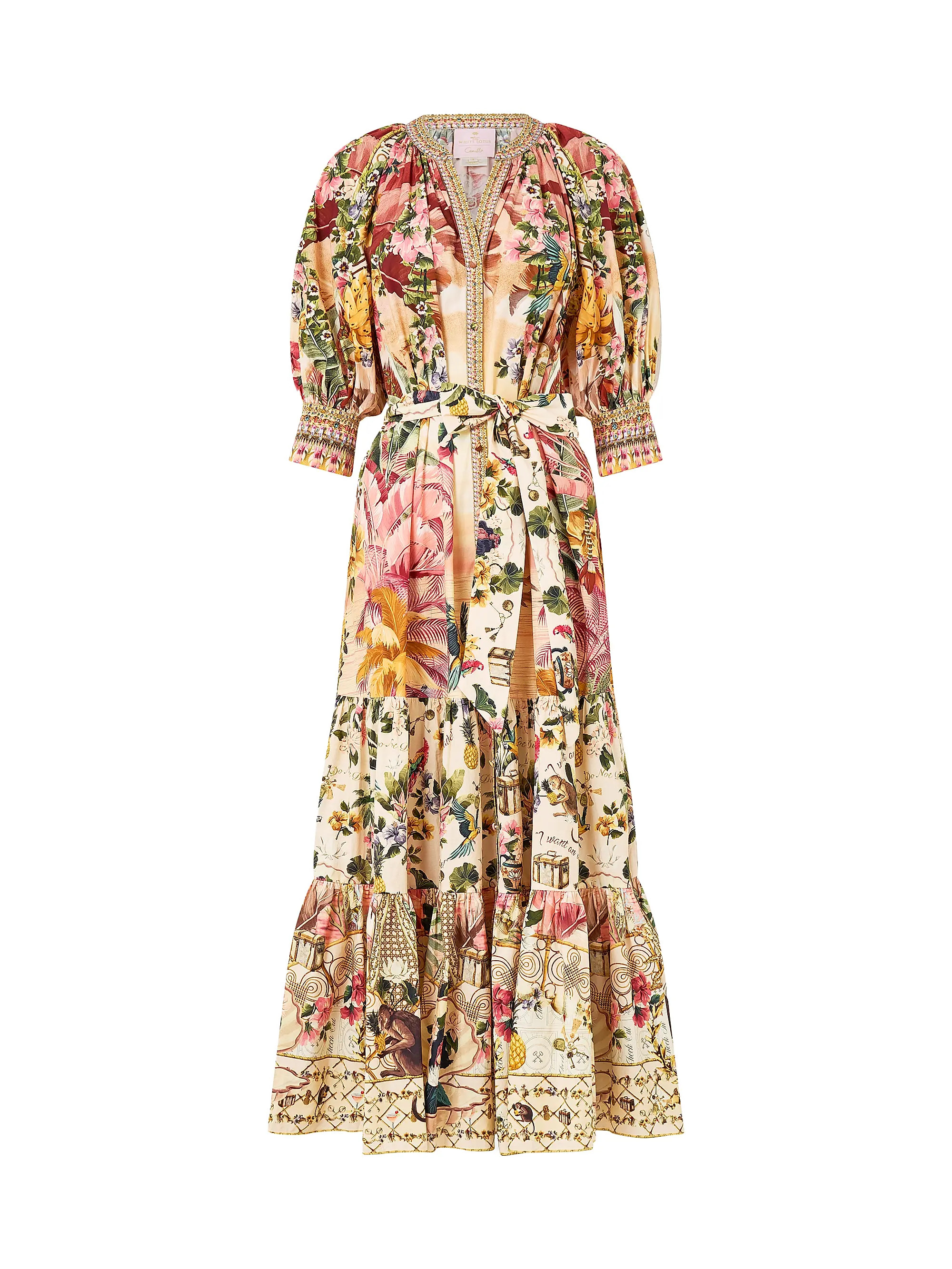 Camilla x White Lotus Tiered Puff-Sleeve Shirtdress | Saks Fifth Avenue