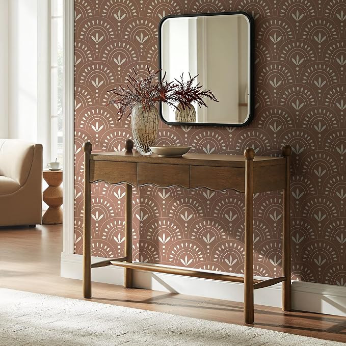 Modway Darcy 44 Inch Wood Console Table with Drawers in Walnut, Modern Scalloped Entryway Table f... | Amazon (US)
