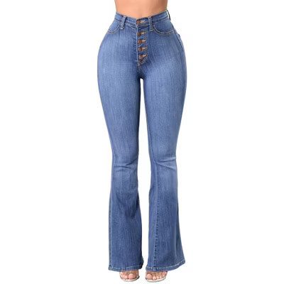Women's Butt Lifting Flared Jeans Stretchy High Rise Bell Bottom Bootcut Jean Shaping Pull-On Button Push Up Denim Pants,Blue,S | Target
