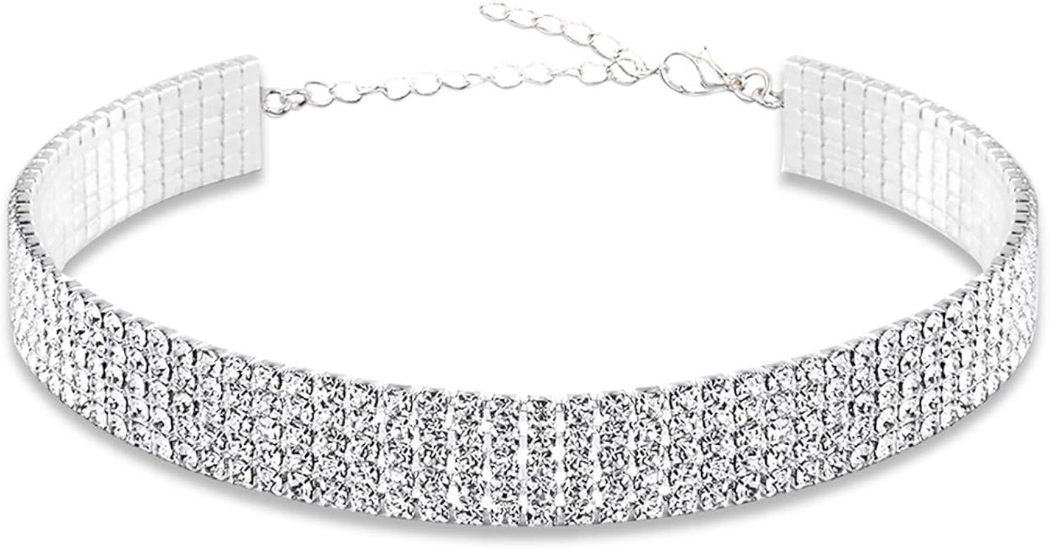 EFTOM Rhinestone Choker Necklaces Silver Sparkling Diamond Choker Crystal Bracelet Rhinestone Neckla | Amazon (US)
