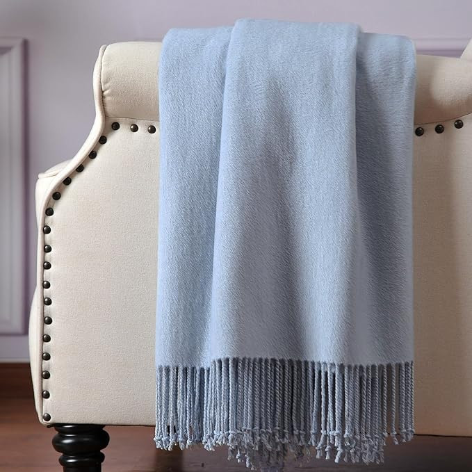 CUDDLE DREAMS Silk Throw Blanket with Hand-Knotted Fringe, Natural, Soft & Breathable (Blue) | Amazon (US)