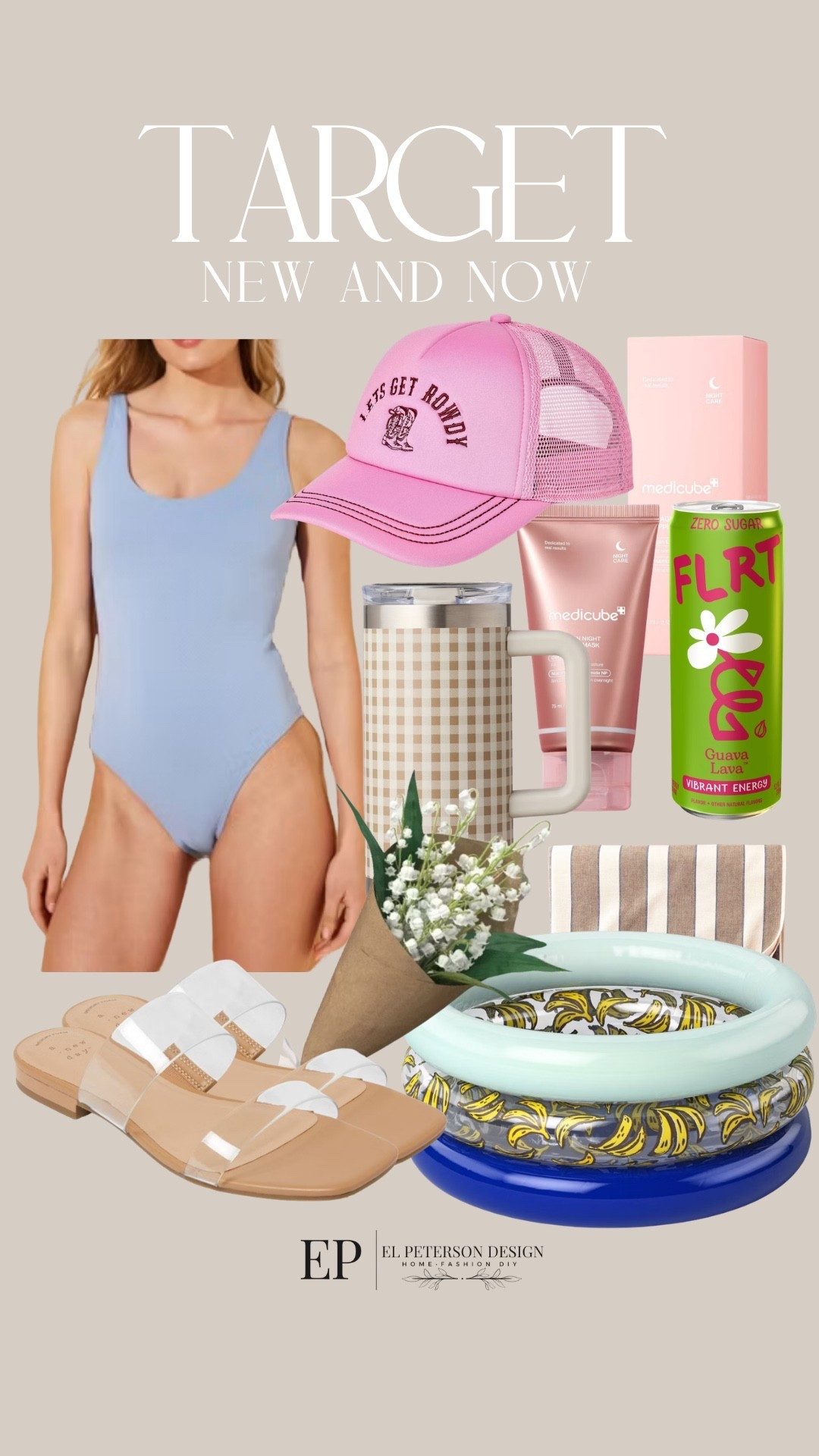 Target 
New and Now
Bathing suits
Kiddie pool
Sandals
Medicube
Cap
Tumbler
Stems
Drink


#LTKHome