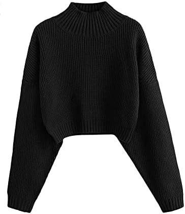 ZAFUL Women's Cropped Turtleneck Sweater Lantern Sleeve Ribbed Knit Pullover Sweater Jumper | Amazon (US)