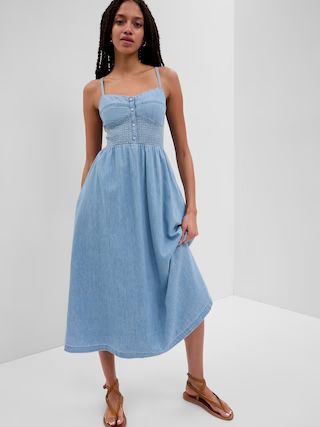 100% Organic Cotton Denim Corset Midi Dress with Washwell | Gap (US)