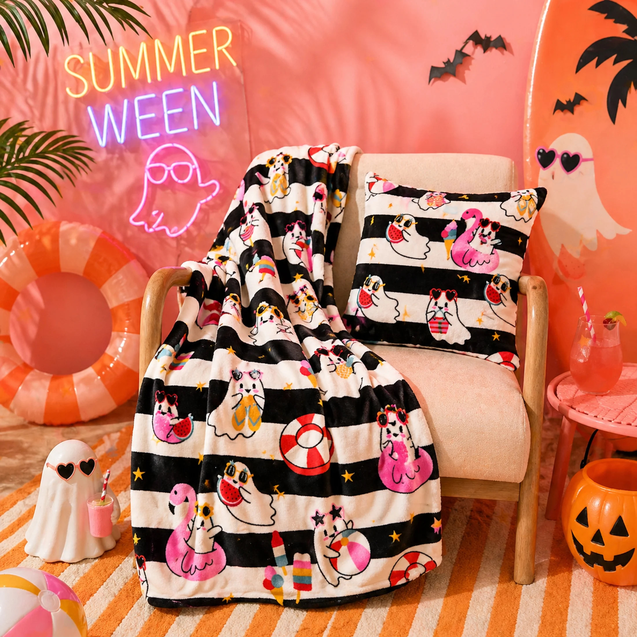 Summerween Plush Oversize Throw Blanket, Halloween Supper Soft Cozy Throw, Nautical Ghost | Walmart (US)