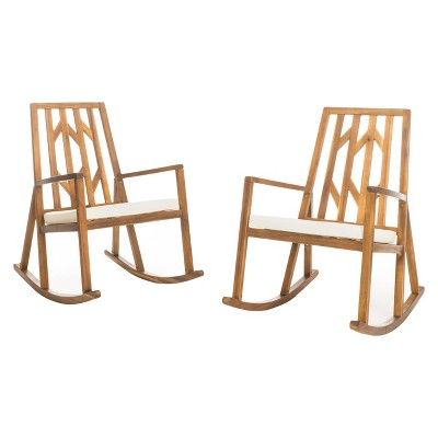 Nuna Set of 2 Acacia Wood Rocking Chair With Cushion - Off-White - Christopher Knight Home | Target