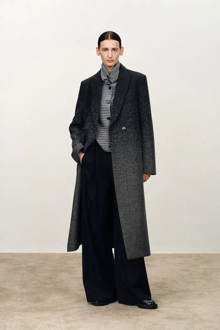 Audrey Gradient Herringbone Straight Long Coat in Merino Wool | Fabrique