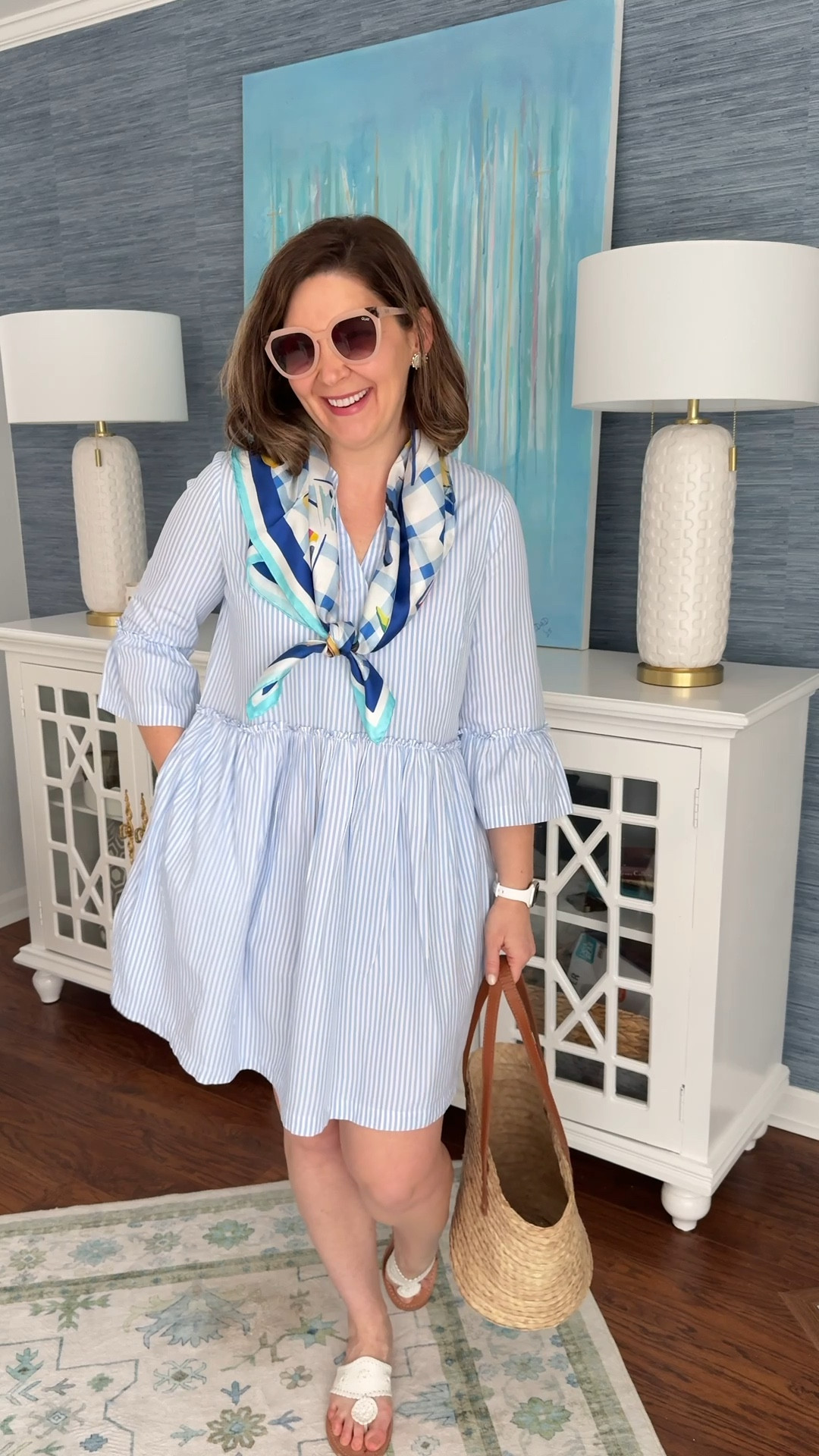 Can never have enough blue and white stripe dresses for Spring! Added a cute Kate Spade scarf and Jack Rogers sandals for an easy look today!

AlwaysAgnes wearing a small. 

#LTKOver40 #LTKootd