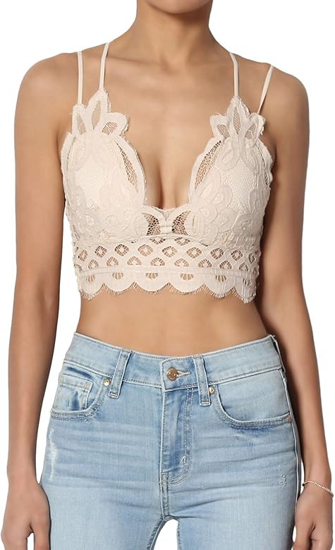 TheMogan Cross Strap & Stretchy Smocked Back Crochet Lace Bralette Pad Bra Top | Amazon (US)
