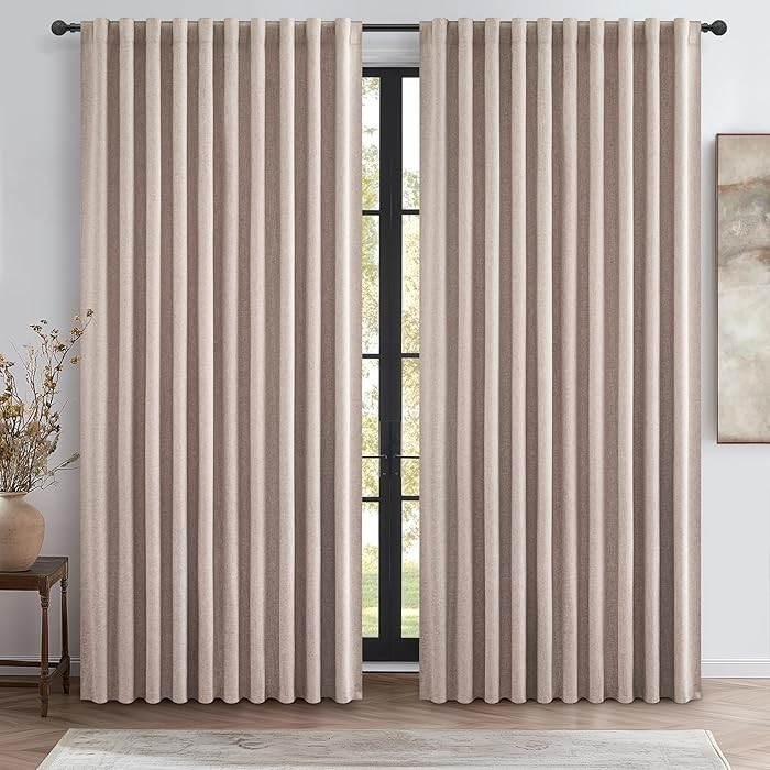 Blackout Curtains 70 Inches Extra Wide Linen Curtains 84 Inch Length for Living Room, Pleated Far... | Amazon (US)