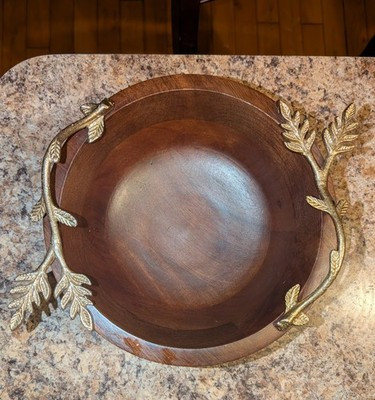 Vintage Wooden Decorative Bowl with Brass Acorn Design Handles 1980’s Rare | eBay US
