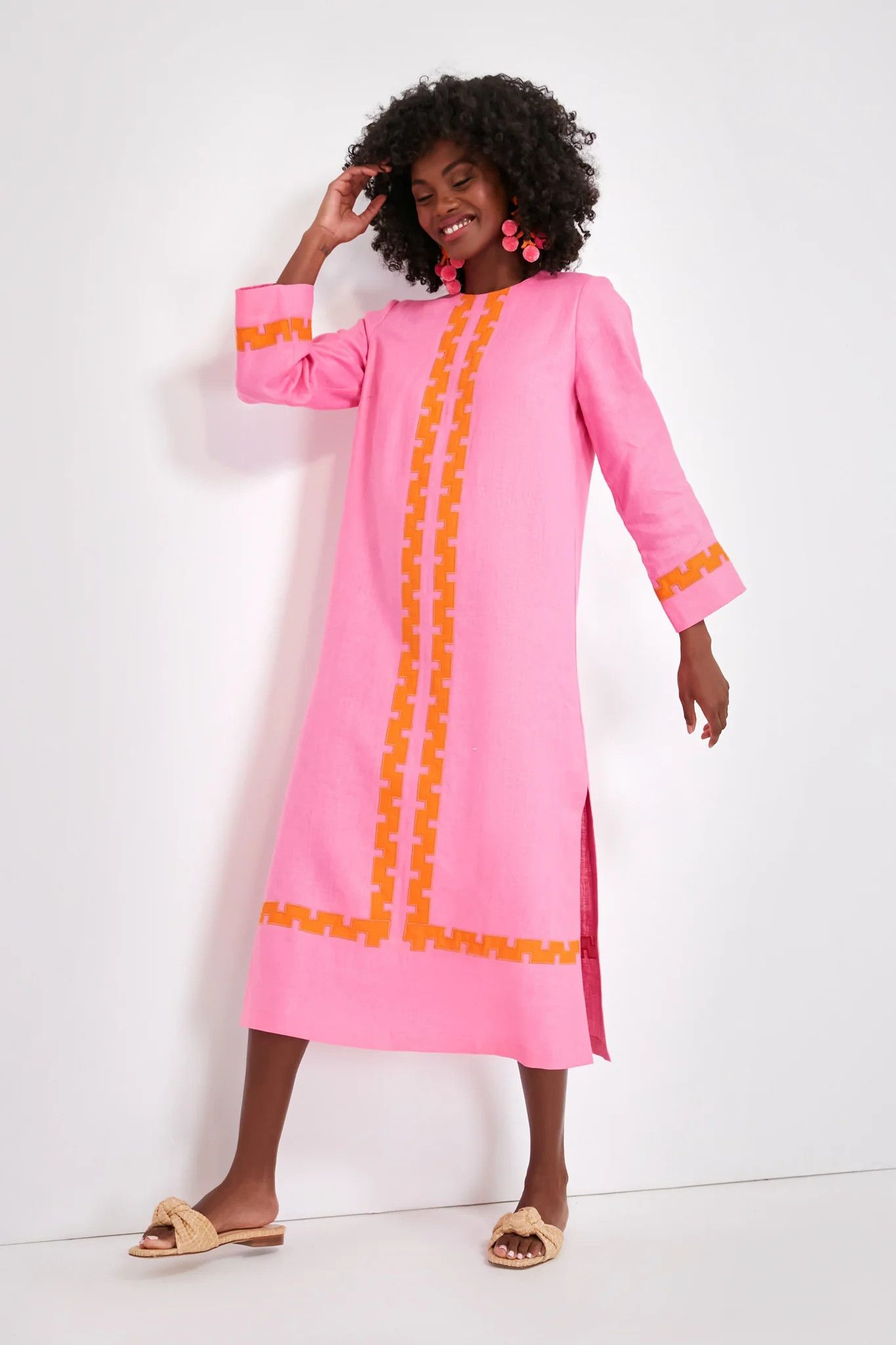 Peony Pink and Tangerine Embroidered Hartman Dress | Tuckernuck (US)
