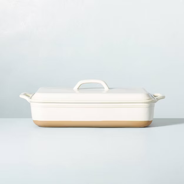 3.75qt Rectangular Stoneware Baking Dish with Lid Sour Cream - Hearth & Hand™ with Magn... | Target