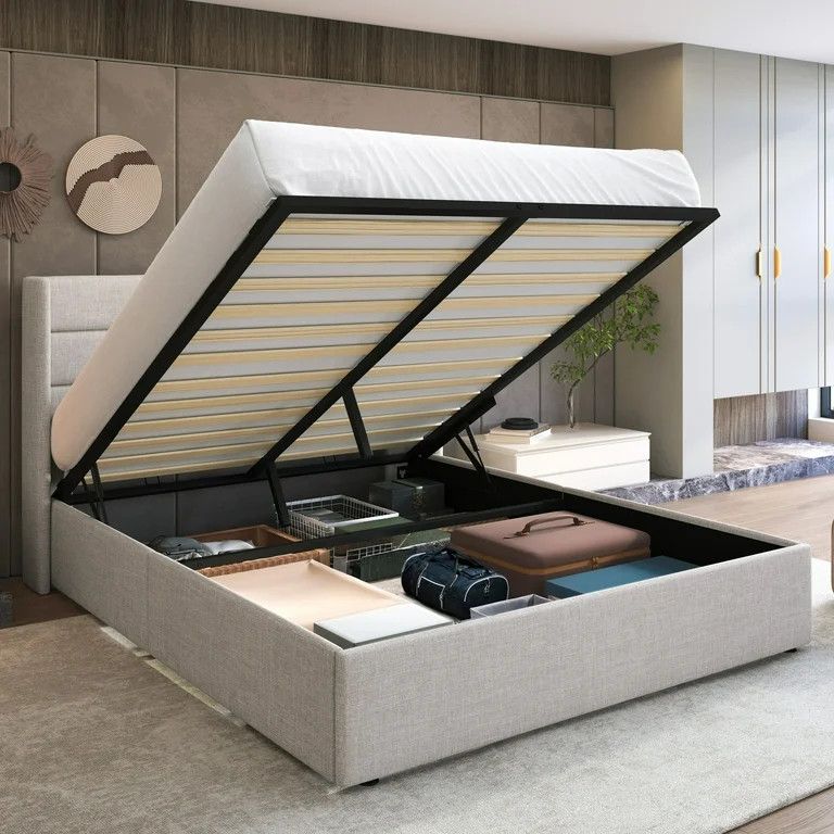Sha Cerlin Queen Size Lift up Hydraulic Large Storage Platform Bed Frame with Fabric Upholstered ... | Walmart (US)