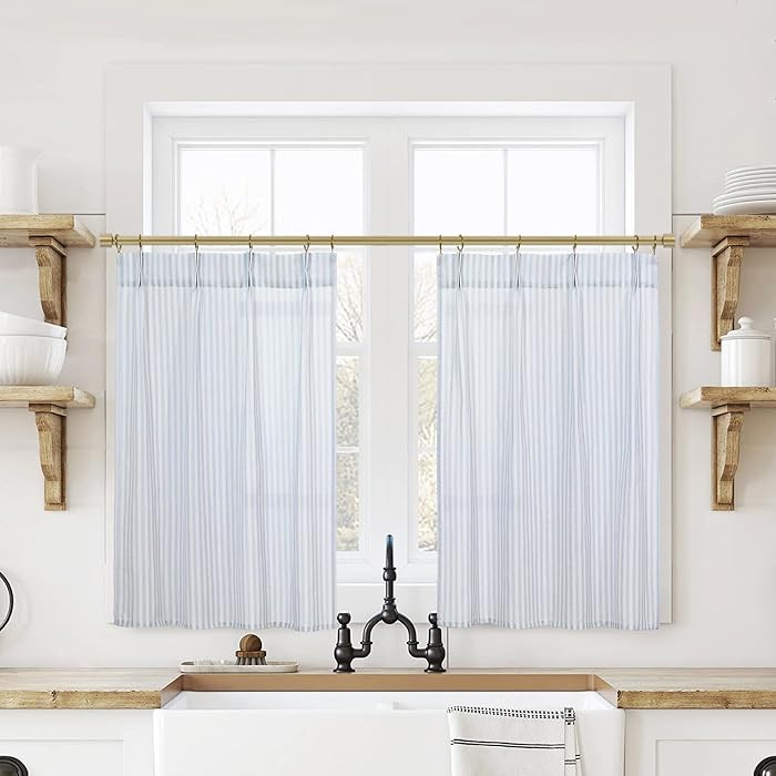 Decorative Curtains for Kitchen,Two Color Block Print Pinch Pleated Beachy Curtains for Bathroom ... | Amazon (US)